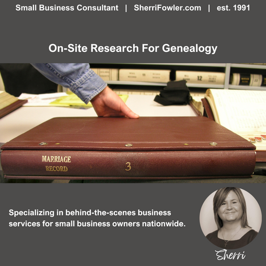 on-site genealogy research in Ohio, Kentucky, and West Virginia for genealogy enthusiasts is available at SherriFowler.com who specializes in the tri-state area