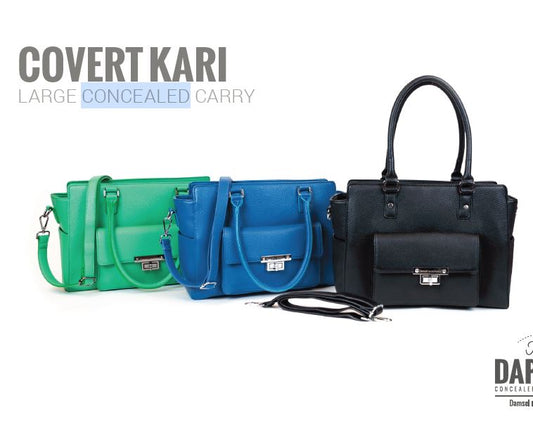 Purchase Covert Kari large concealed carry purse on SherriFowler.com is large enough for yor everyday supplies and your lethal self-defense protection