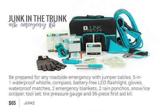 Junk In The Trunk Auto Emergency Kit by Damsel in Defense, #LiveSafeOhio, self-defense and educational products for adults and children. Together we can change our statistics and Live Safe Ohio.