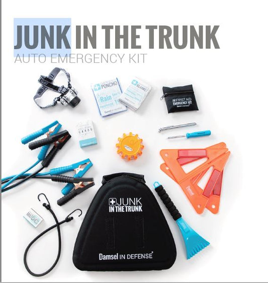 Junk In The Trunk Auto Emergency Kit by Damsel in Defense, #LiveSafeOhio, self-defense and educational products for adults and children. Together we can change our statistics and Live Safe Ohio.