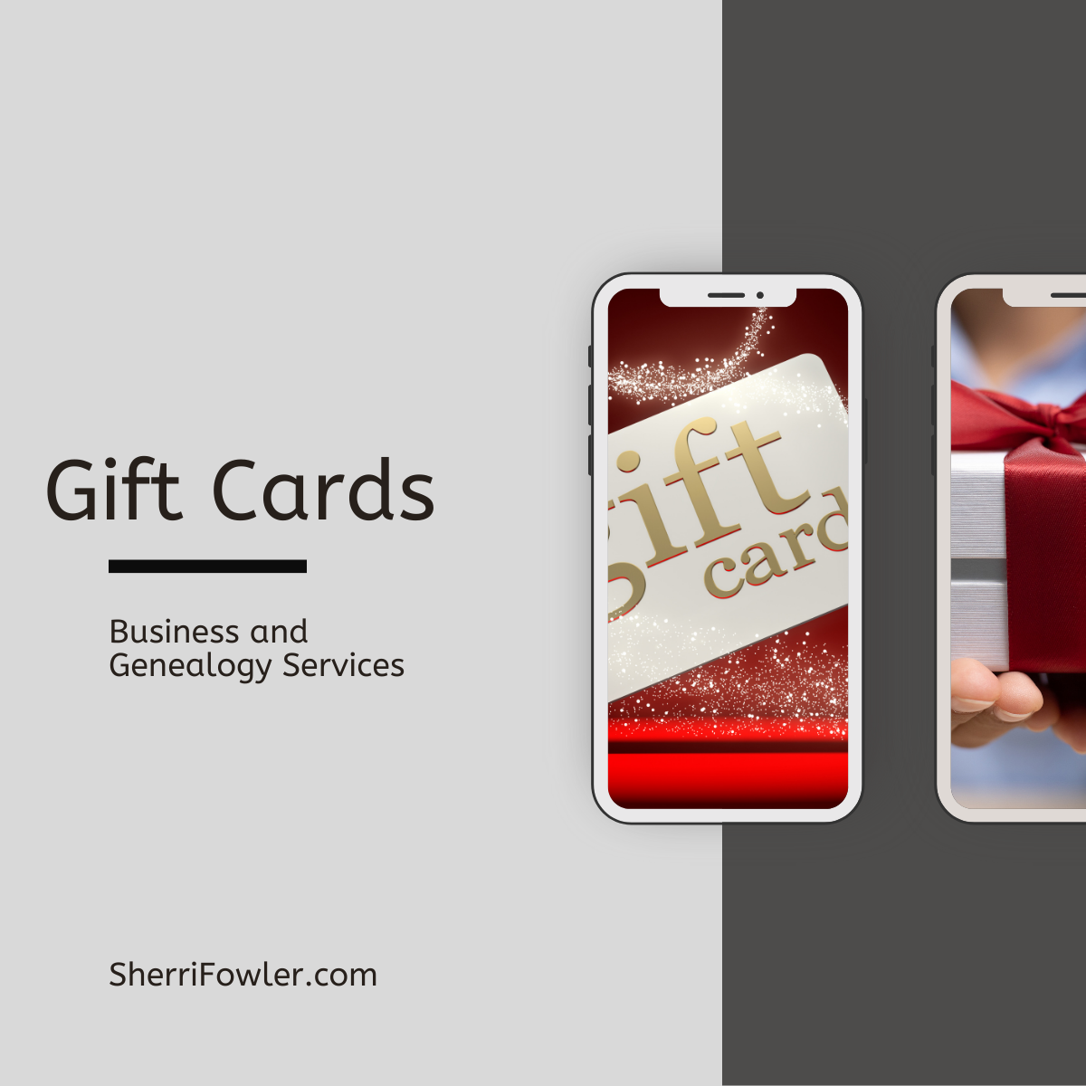 Sherri Fowler-Smith offers gift cards for services, courses, and workshops for small business owners, Christians, and genealogy enthuiasts.