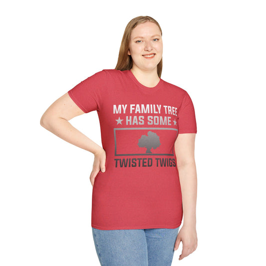 MY FAMILY TREE HAS SOME TWISTED TWIGS. Cotton, Short Sleeve, Crew Neck Tee.