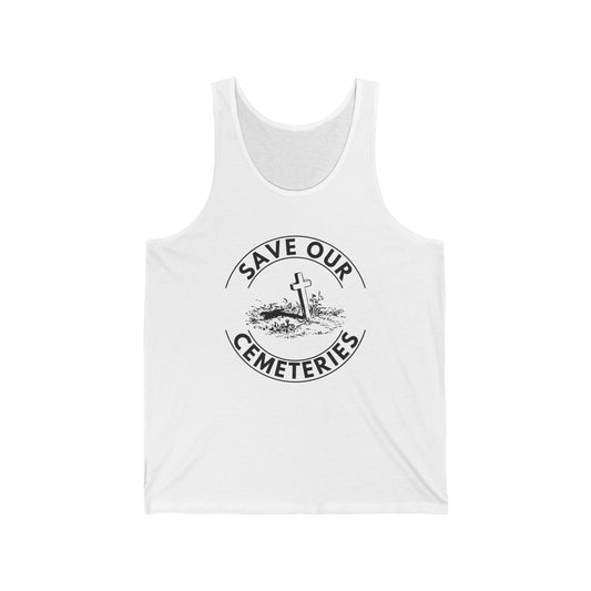 SAVE OUR CEMETERIES. Unisex Jersey Tank Top in Light Colors.