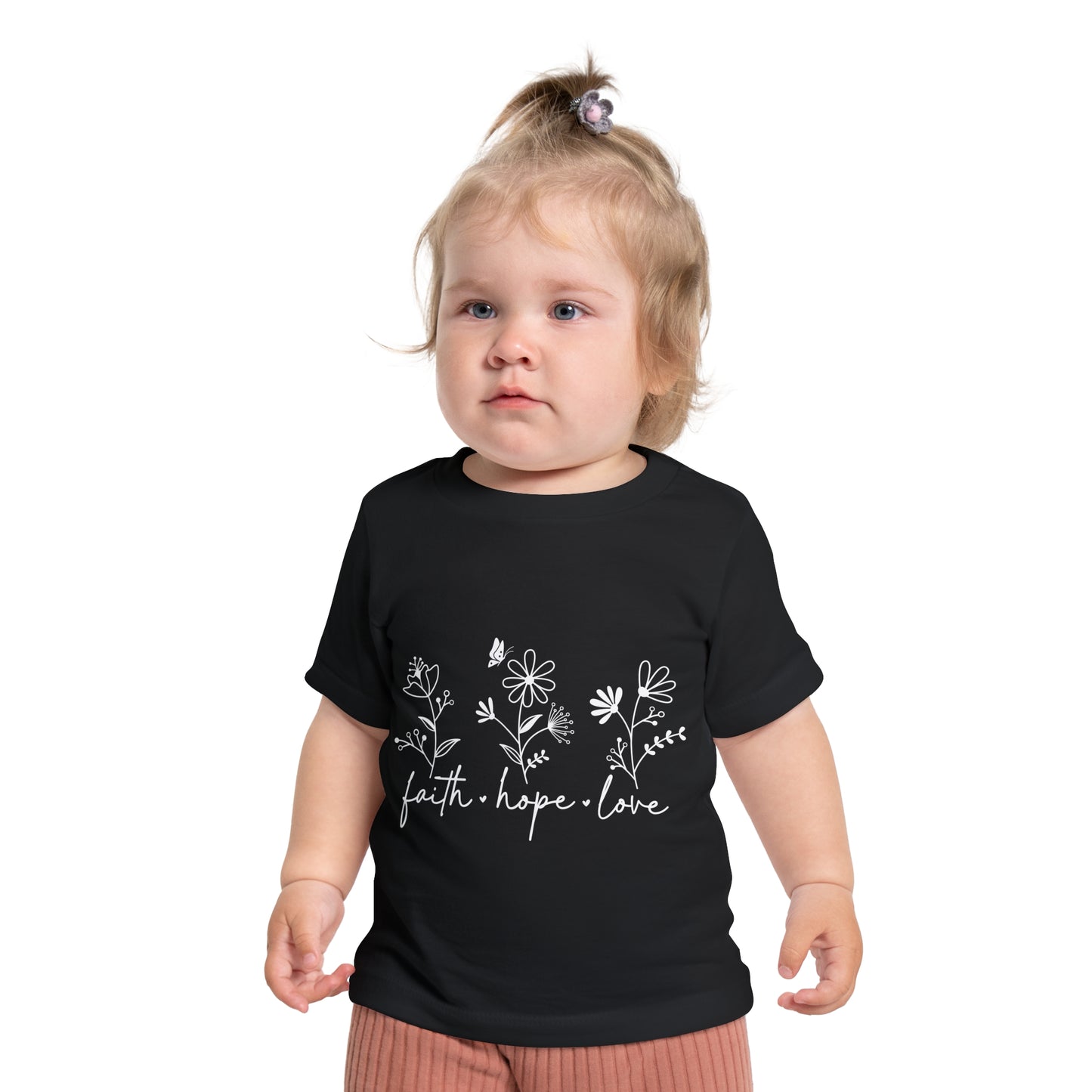 FAITH, HOPE, LOVE, FLOWERS. Baby Short Sleeve T-Shirt