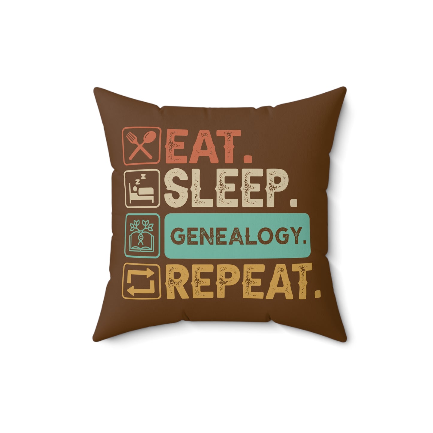 EAT. SLEEP. GENEALOGY. REPEAT. Throw Pillow in Four Sizes.