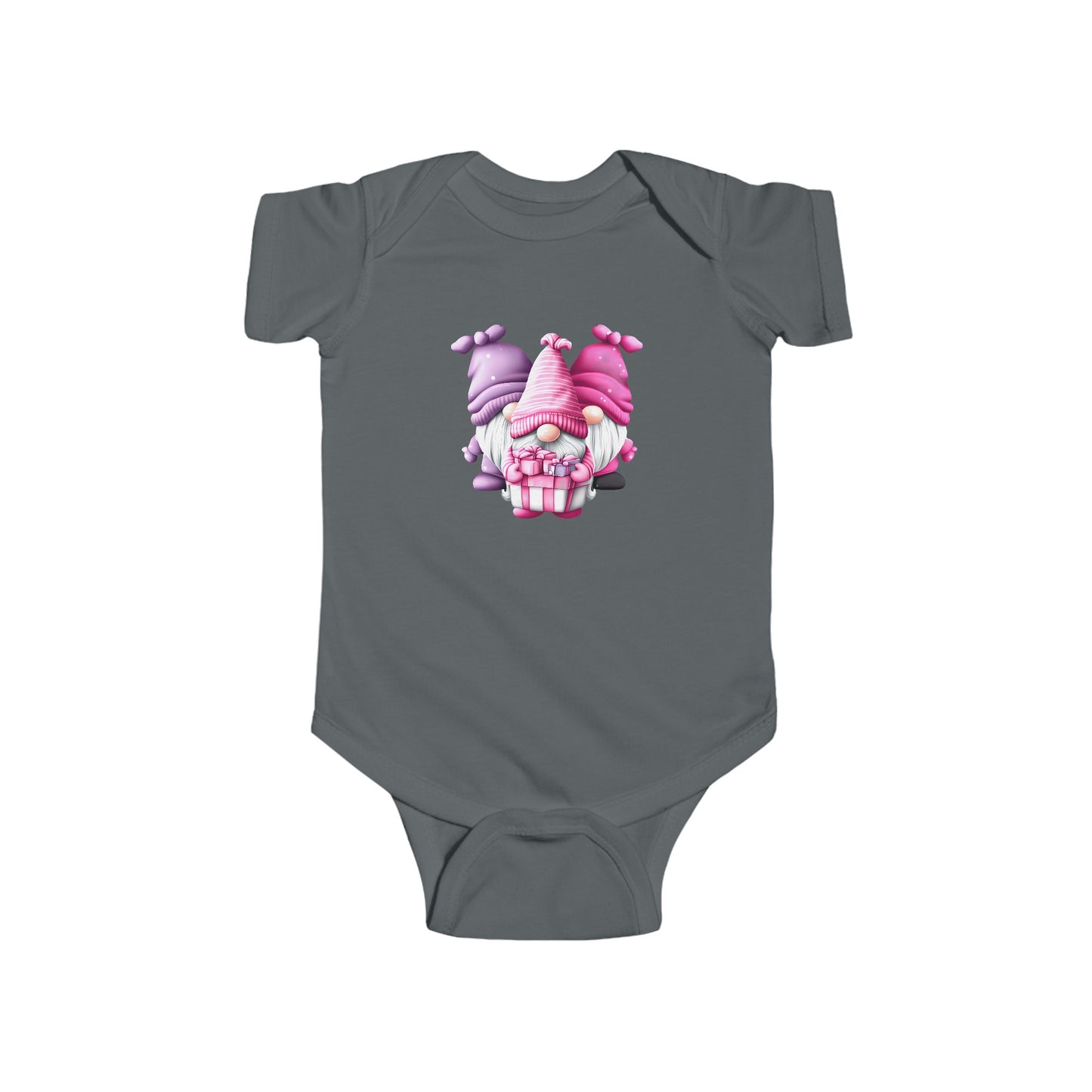 COLORFUL GNOMES WITH GIFT PACKAGE. Infant Fine Jersey Bodysuit.