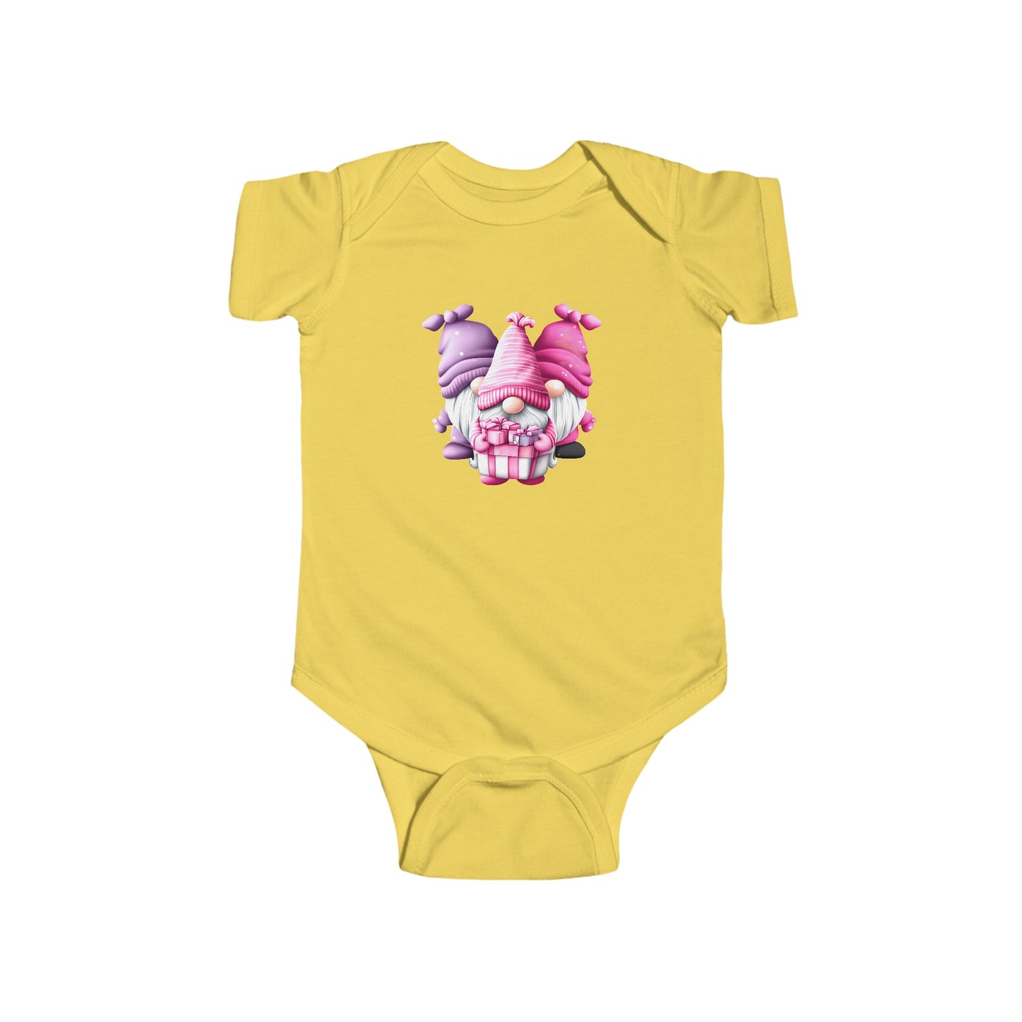 COLORFUL GNOMES WITH GIFT PACKAGE. Infant Fine Jersey Bodysuit.