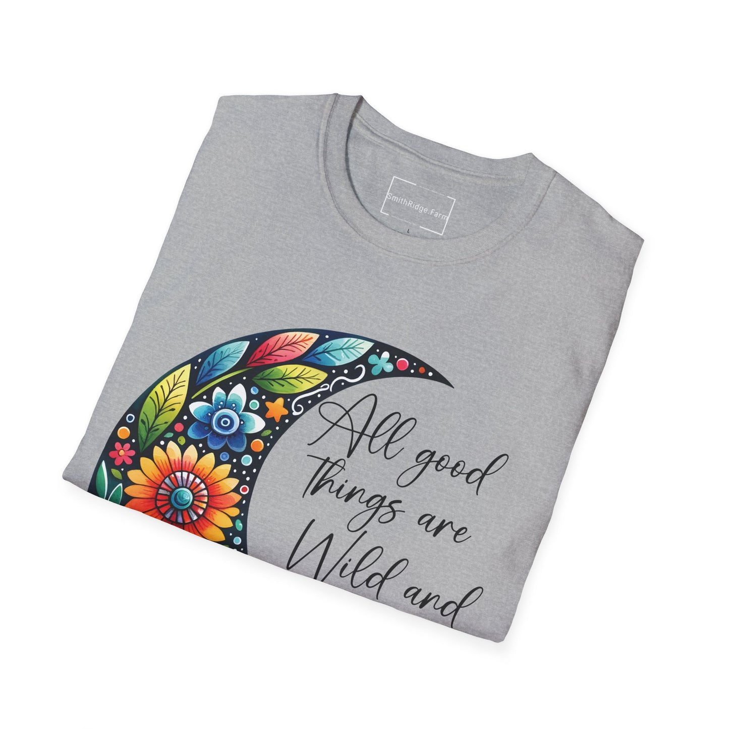 ALL GOOD THINGS ARE WILD, AND FREE. MOON LOVER. Cotton, Short Sleeve, Crew Neck Tee.