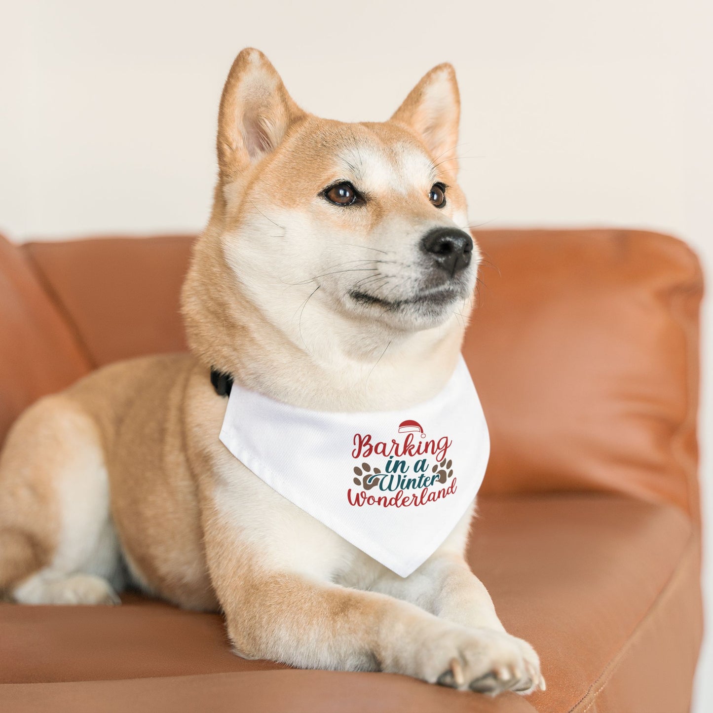 BARKING IN A WINTER WONDERLAND. Pet Bandana Collar in Four Sizes.