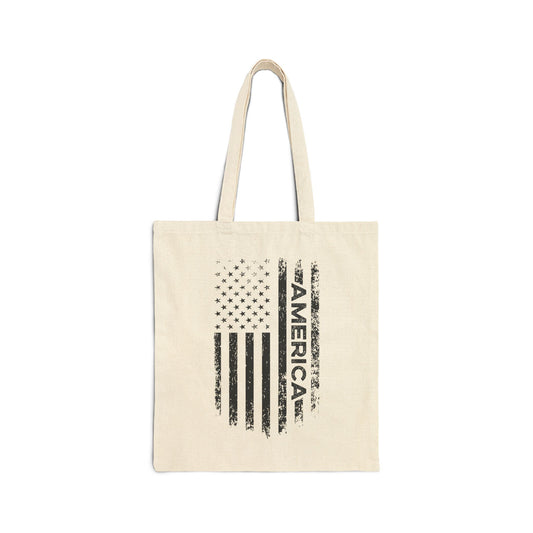 AMERICA AND THE AMERICA FLAG. Cotton Canvas Tote Bag in Natural.