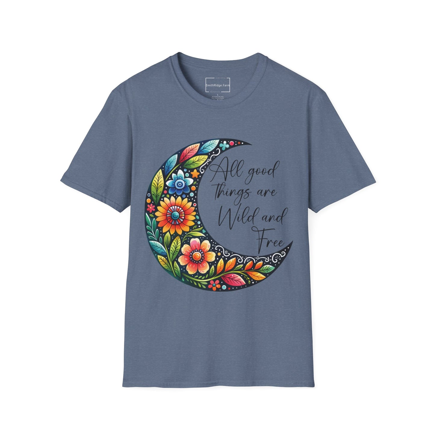 ALL GOOD THINGS ARE WILD, AND FREE. MOON LOVER. Cotton, Short Sleeve, Crew Neck Tee.