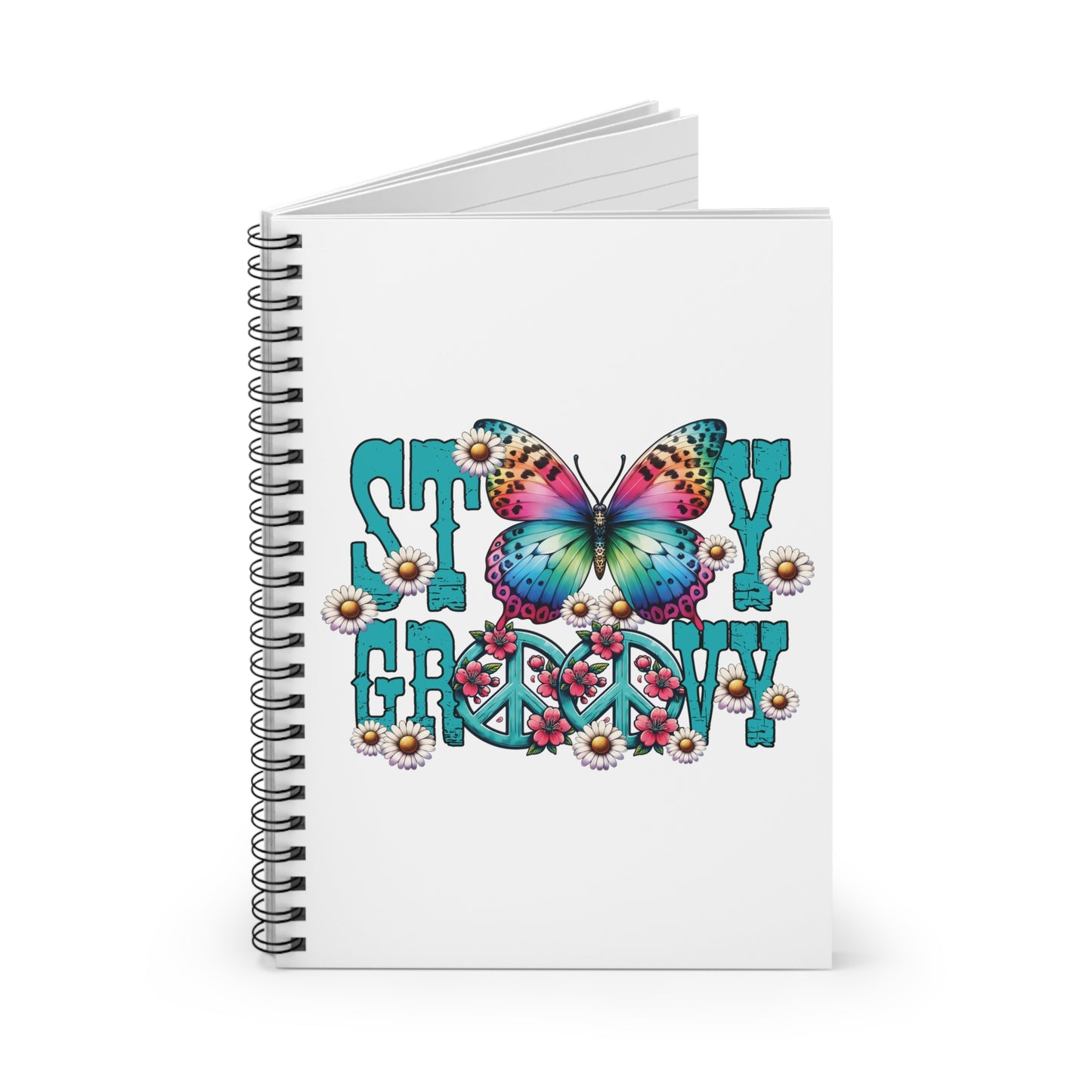 STAY GROOVY. HIPPIE HUMOR. Spiral Notebook, Ruled Line, Diary, Journal.