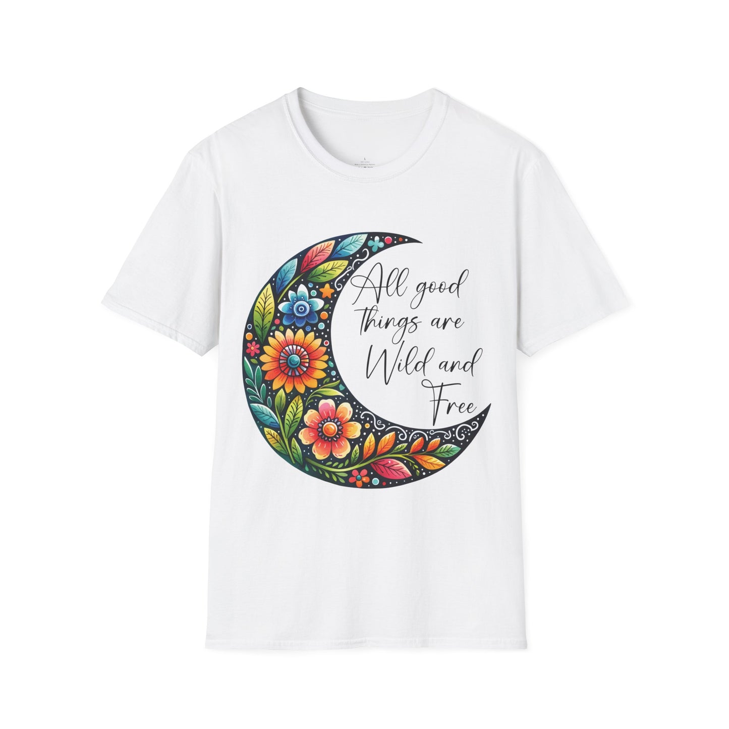 ALL GOOD THINGS ARE WILD, AND FREE. MOON LOVER. Cotton, Short Sleeve, Crew Neck Tee.