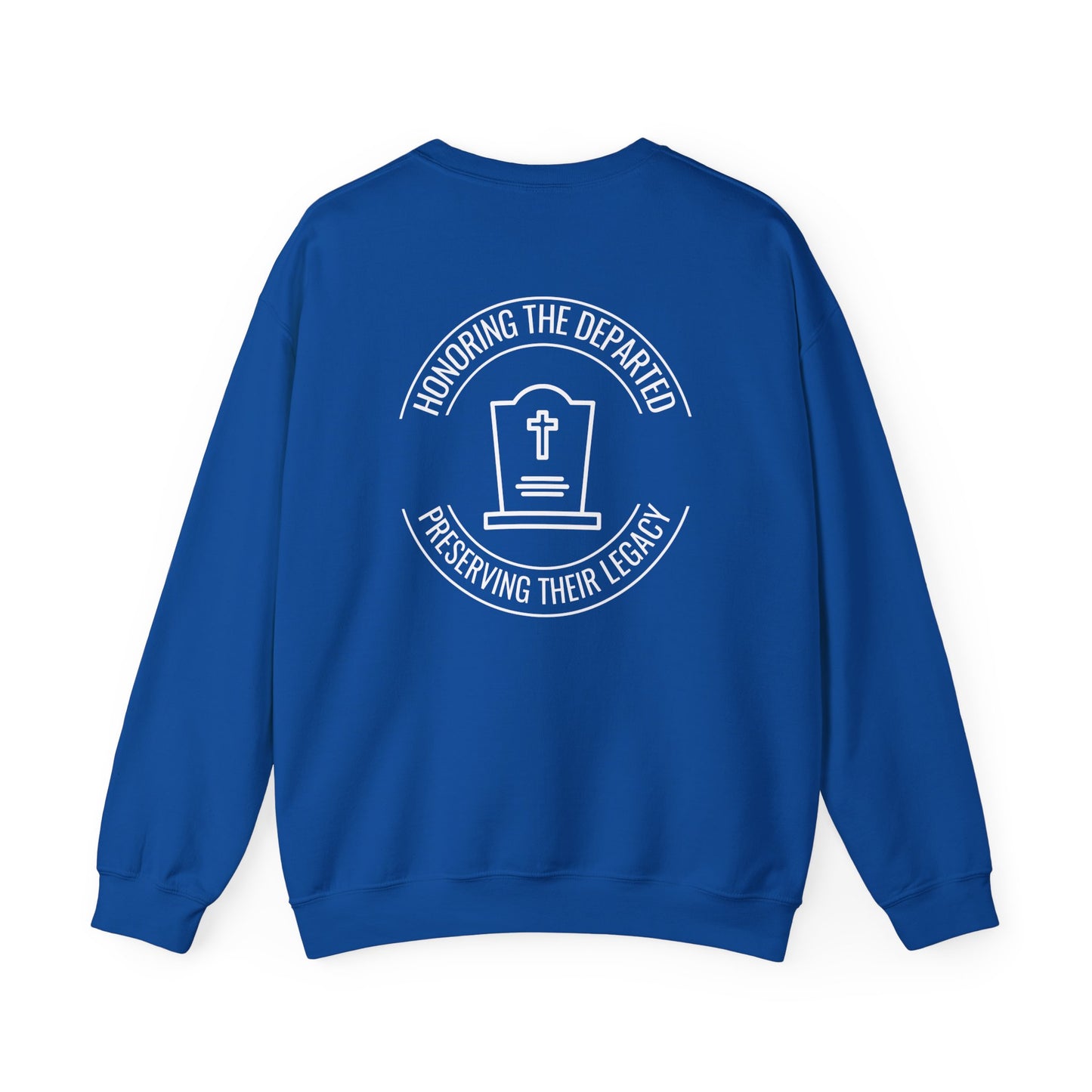 CEMETERY PRESERVATION. HONORING THE DEPARTED. PRESERVING THEIR LEGACY. Unisex Heavy Blend Crewneck Sweatshirt in Dark Colors.