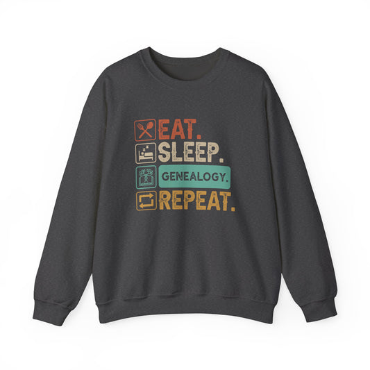 EAT. SLEEP. GENEALOGY. REPEAT. Unisex Heavy Blend Crewneck Sweatshirt.