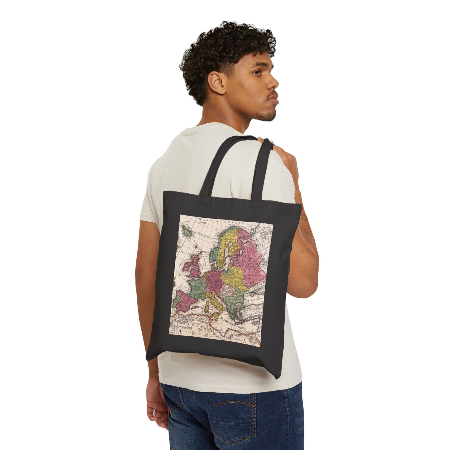 OLD, HISTORIC, EUROPEAN MAP. Cotton Canvas Tote Bag in Black, or Natural.