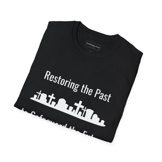 RESTORING THE PAST TO SAFEGUARD THE FUTURE. Cotton, Short Sleeve, Crew Neck Tee in Black designed by SmithRidge.farm