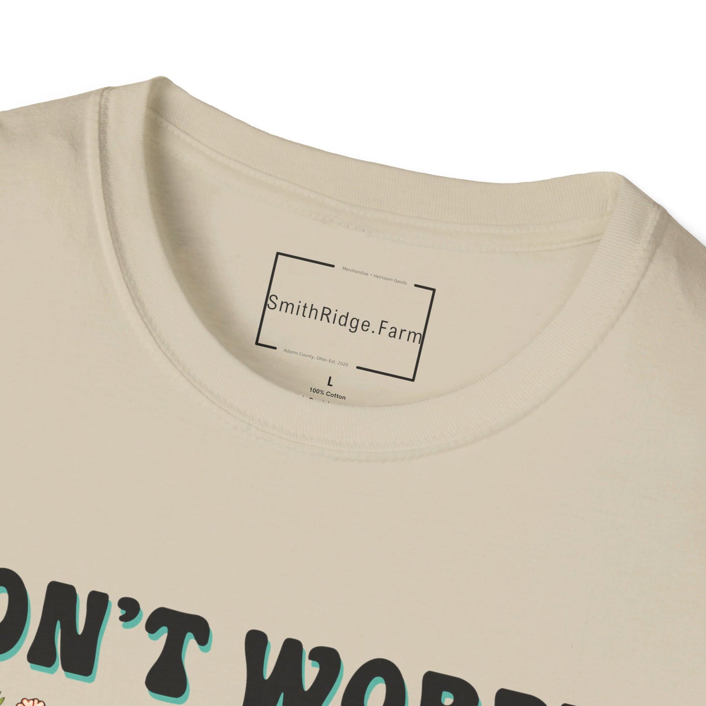 DON'T WORRY, BE HIPPIE. Cotton, Short Sleeve, Crew Neck Tee.