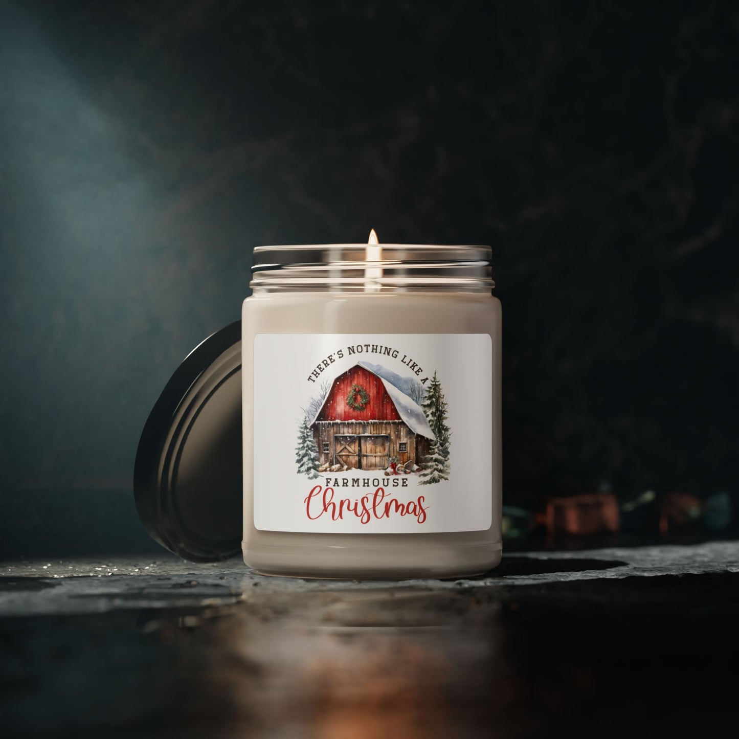 THERE'S NOTHING LIKE A FARMHOUSE CHRISTMAS. Soy Candle in 9oz Glass Jar, Scented or Unscented.