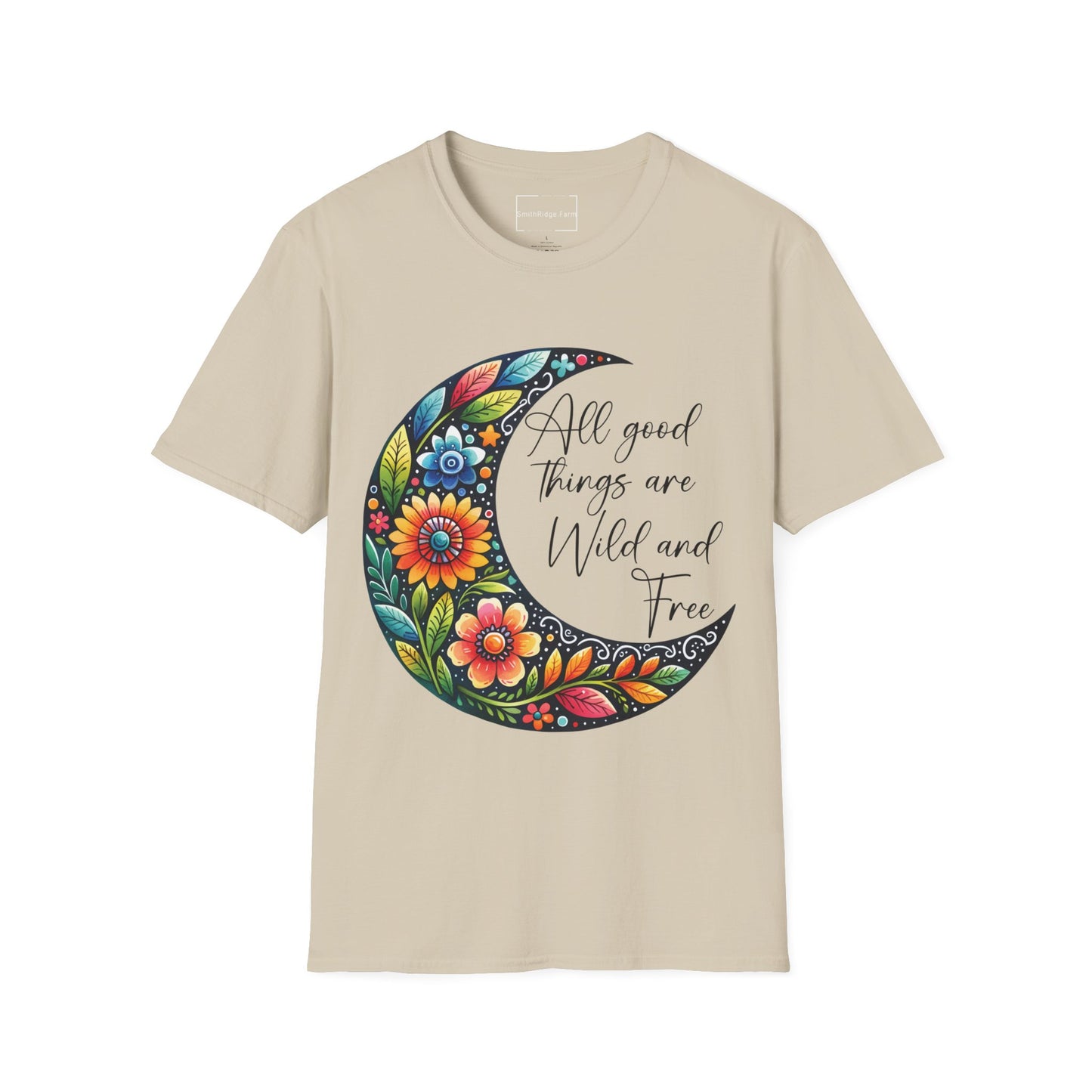 ALL GOOD THINGS ARE WILD, AND FREE. MOON LOVER. Cotton, Short Sleeve, Crew Neck Tee.