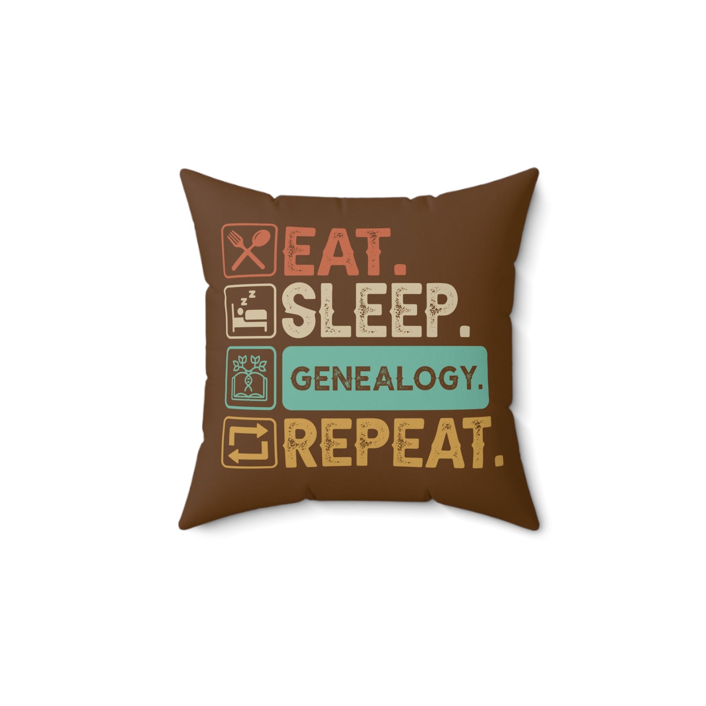 EAT. SLEEP. GENEALOGY. REPEAT. Throw Pillow in Four Sizes.