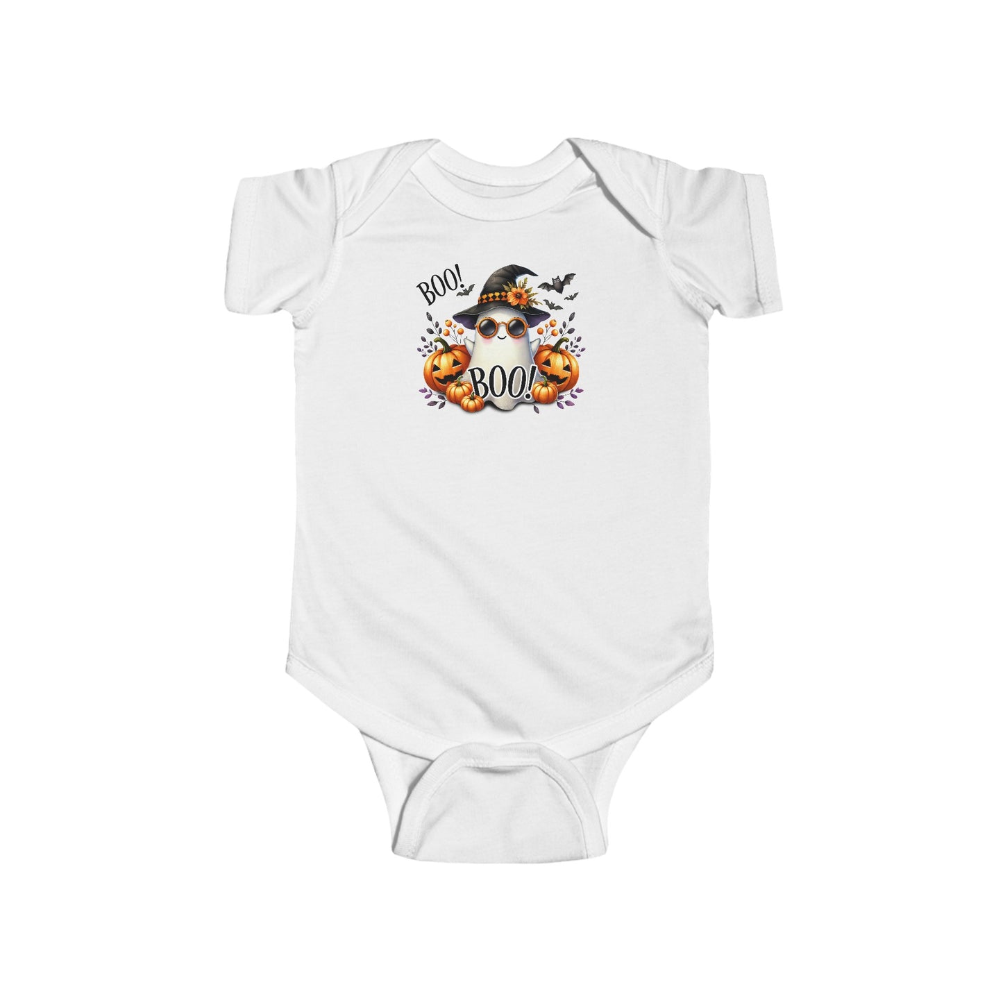 CUTE GHOST and PUMPKINS, TRICK OR TREAT, HALLOWEEN. Infant Fine Jersey Bodysuit in Light Colors.