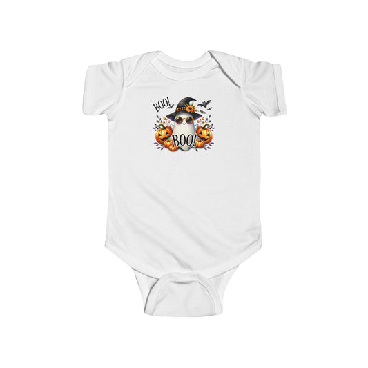 CUTE GHOST and PUMPKINS, TRICK OR TREAT, HALLOWEEN. Infant Fine Jersey Bodysuit in Light Colors.