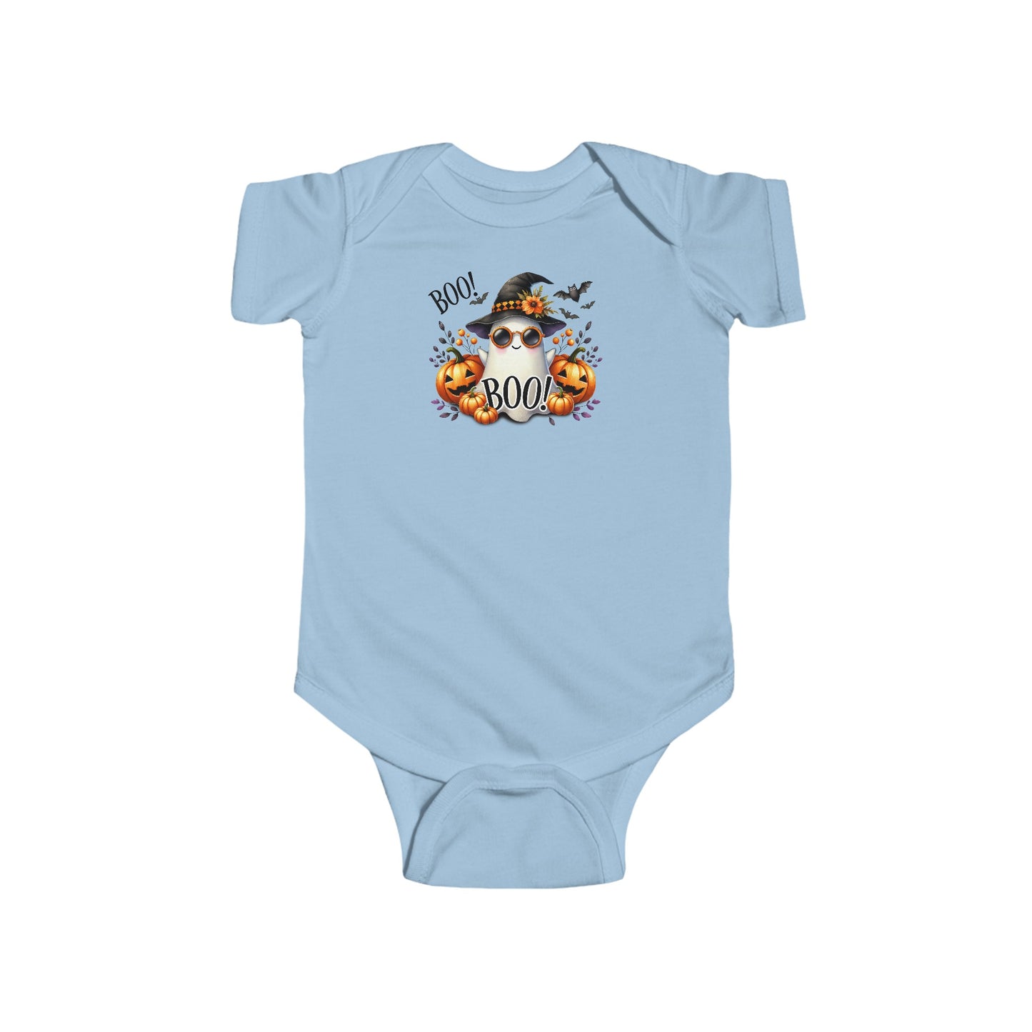 CUTE GHOST and PUMPKINS, TRICK OR TREAT, HALLOWEEN. Infant Fine Jersey Bodysuit in Light Colors.