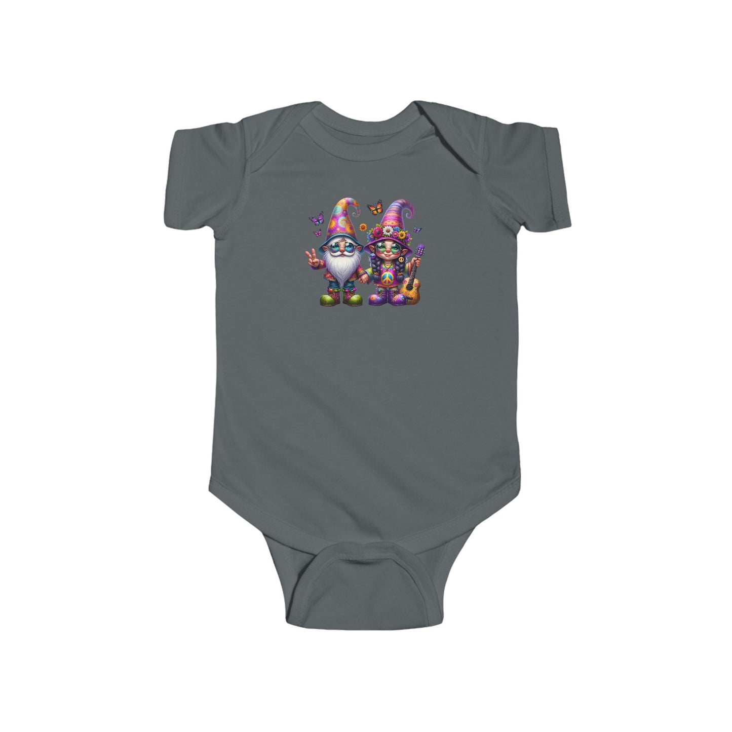 HIPPIE GNOME COUPLE WITH GUITAR. Infant Fine Jersey Bodysuit.