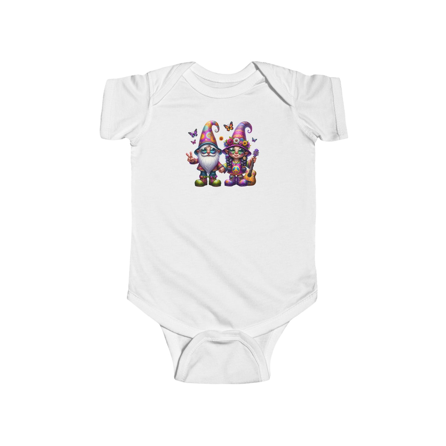 HIPPIE GNOME COUPLE WITH GUITAR. Infant Fine Jersey Bodysuit.