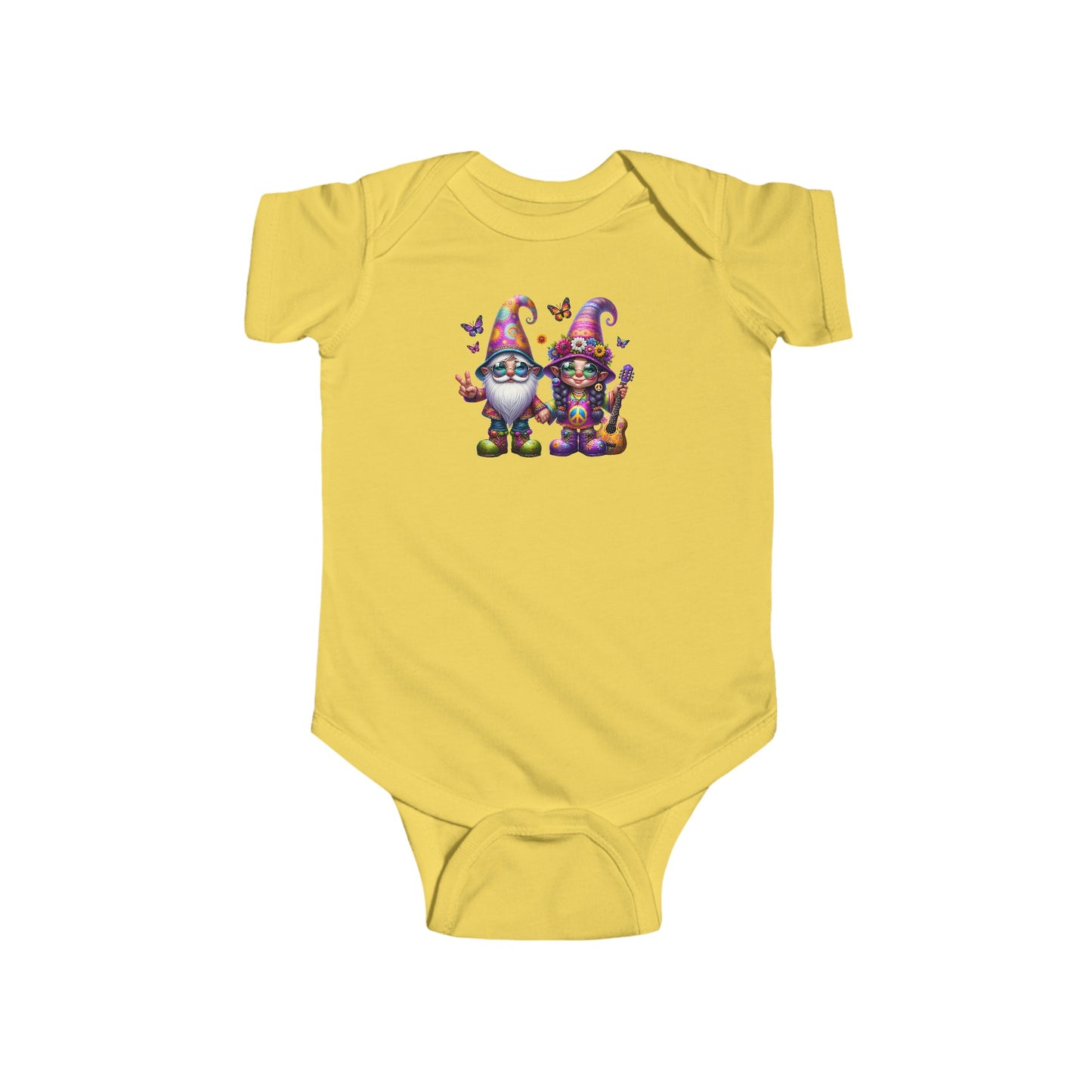 HIPPIE GNOME COUPLE WITH GUITAR. Infant Fine Jersey Bodysuit.