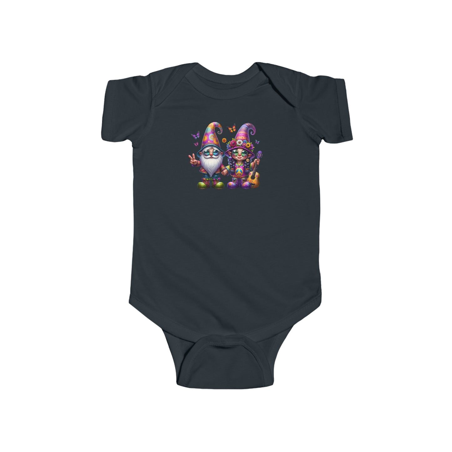 HIPPIE GNOME COUPLE WITH GUITAR. Infant Fine Jersey Bodysuit.