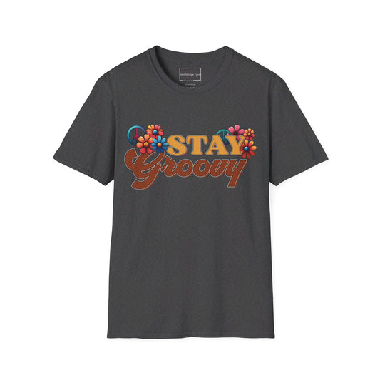 STAY GROOVY. Cotton, Short Sleeve, Crew Neck Tee.