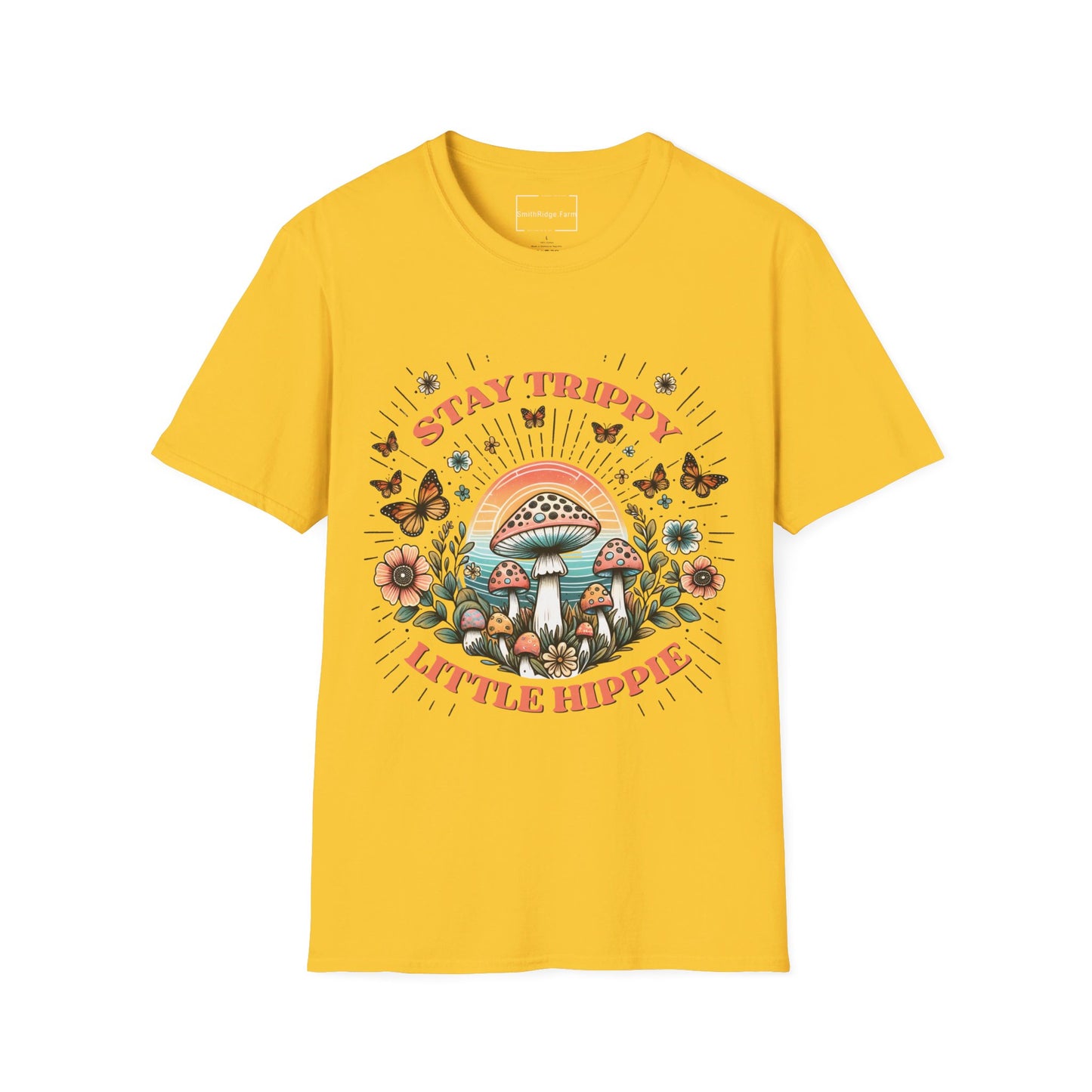 STAY TRIPPY LITTLE HIPPIE. Cotton, Short Sleeve, Crew Neck Tee.