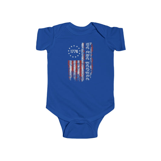 1776 WE THE PEOPLE AMERICAN FLAG. Infant Fine Jersey Bodysuit.