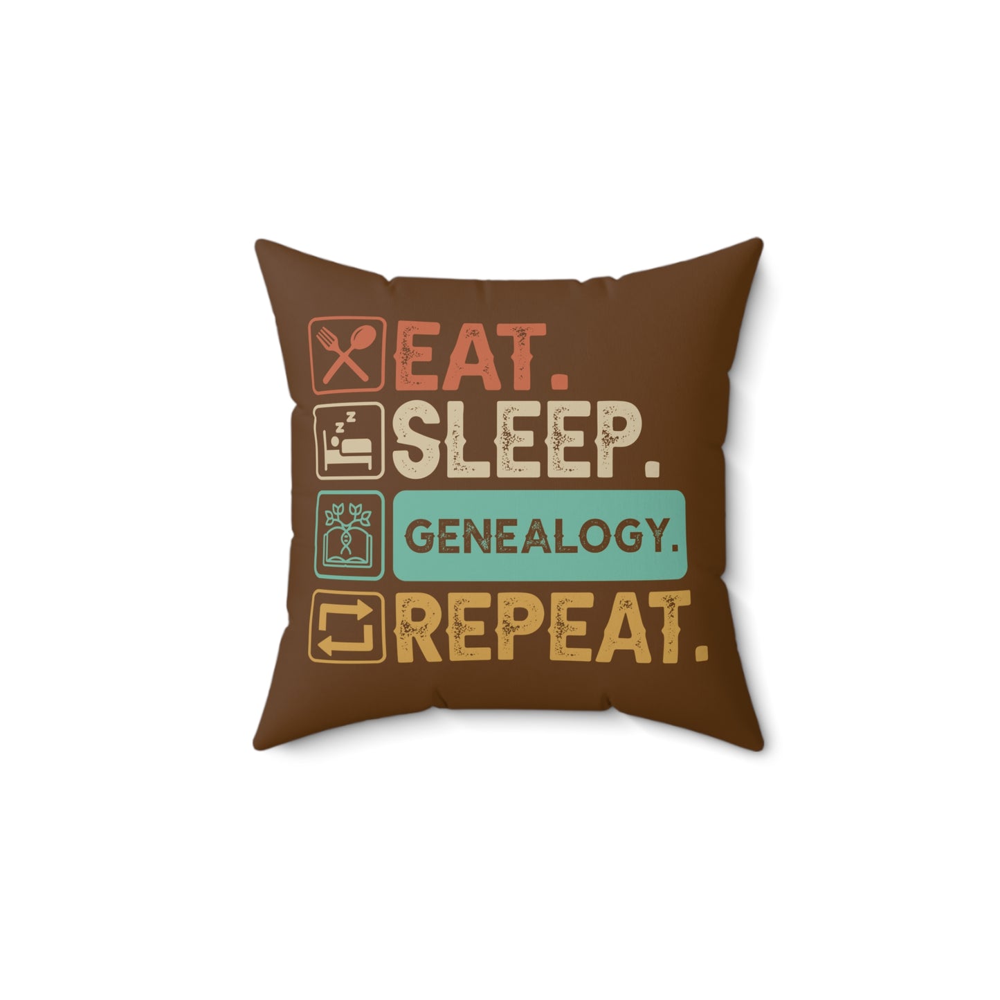 EAT. SLEEP. GENEALOGY. REPEAT. Throw Pillow in Four Sizes.