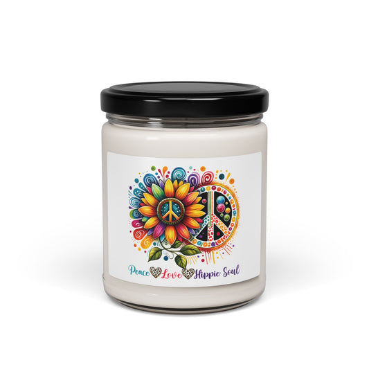 PEACE, LOVE, HIPPIE SOUL. Soy Candle in 9oz Glass Jar, Scented or Unscented.