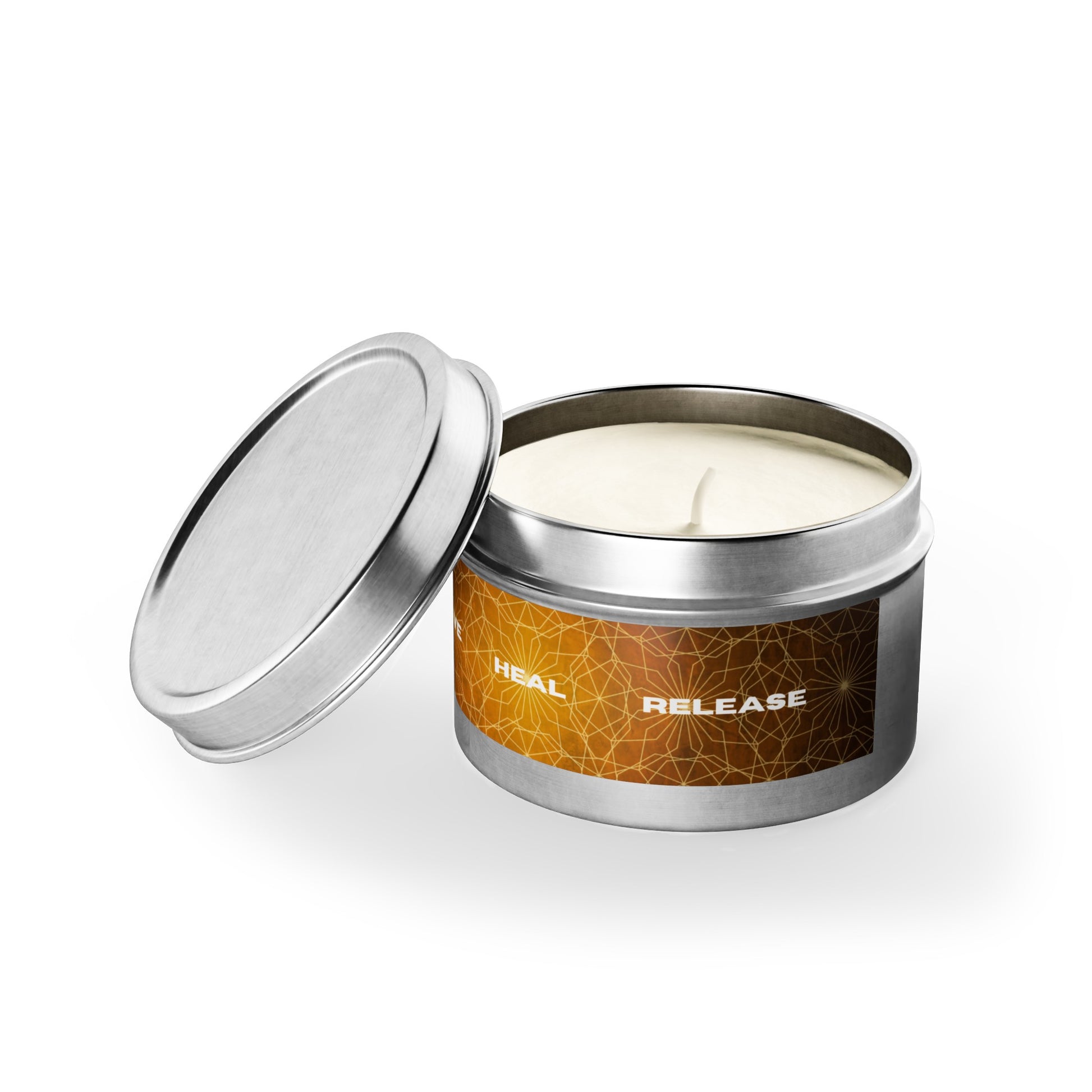 OBSERVE. HEAL. RELEASE. Tin Candle made of coconut and soy wax designed by SmithRidge.farm.
