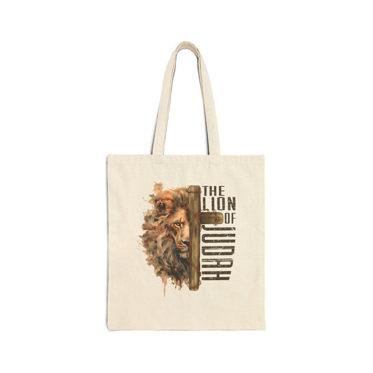 THE LION OF JUDAH. Cotton Canvas Tote Bag in Natural.