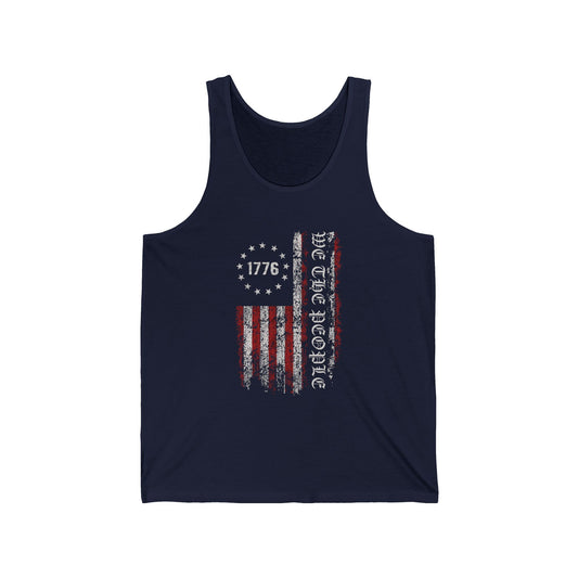 1776 WE THE PEOPLE WITH AMERICAN FLAG. Unisex Jersey Tank Top.