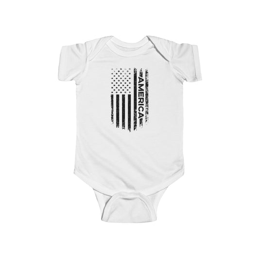 AMERICA AND THE AMERICAN FLAG. Infant Fine Jersey Bodysuit.