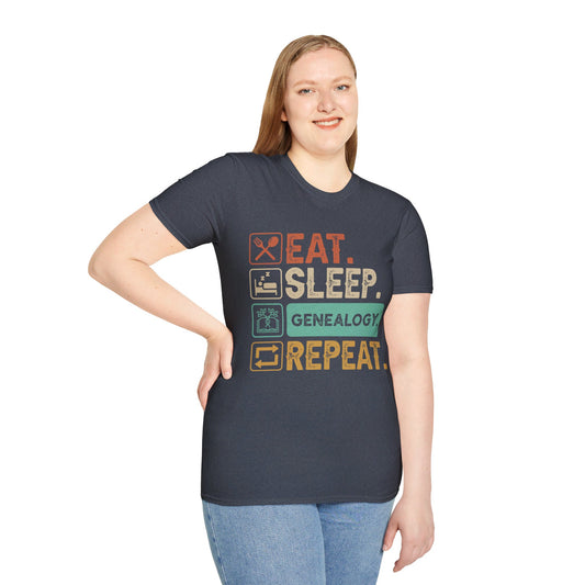 EAT. SLEEP. GENEALOGY. REPEAT. Cotton, Short Sleeve, Crew Neck Tee.