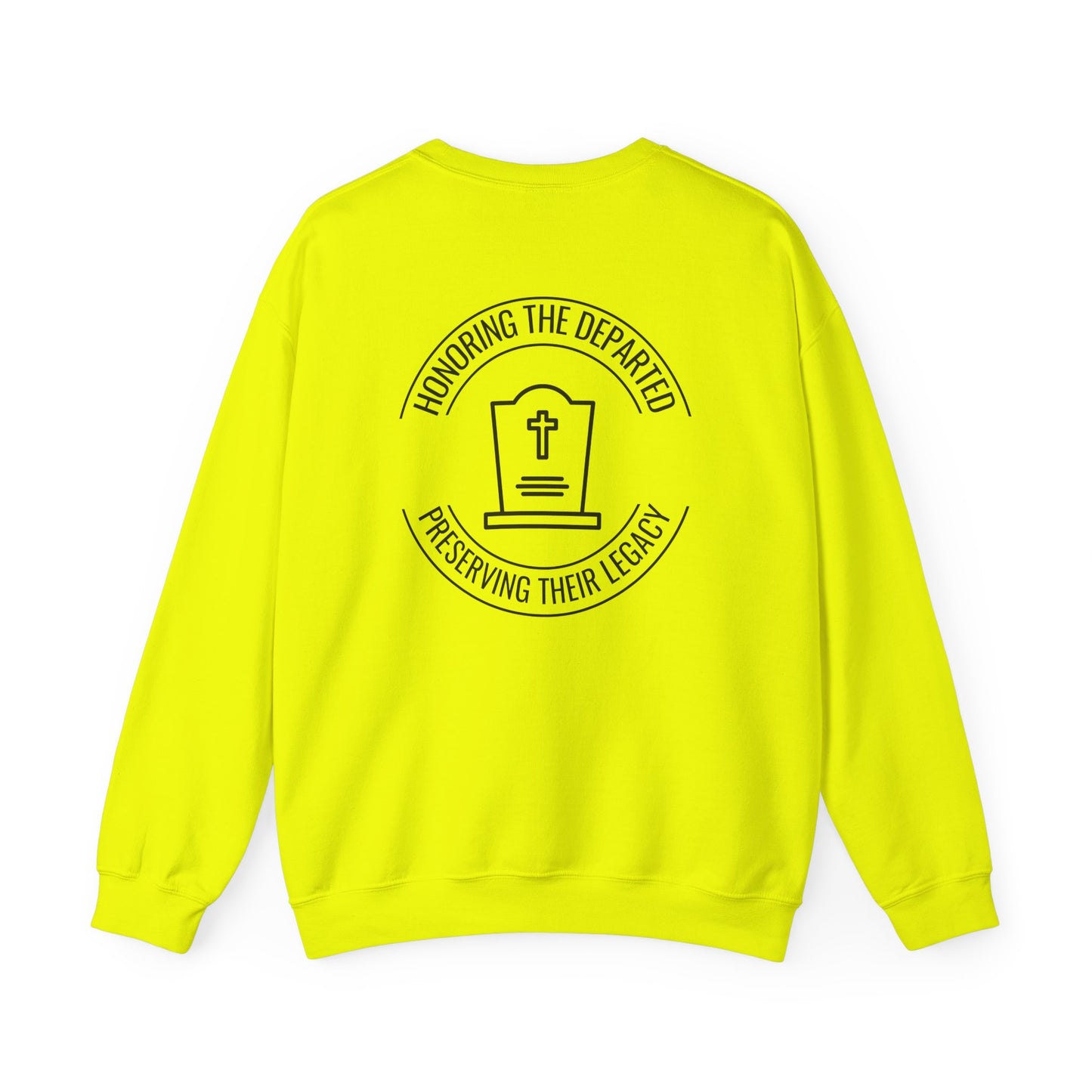 CEMETERY PRESERVATION. HONORING THE DEPARTED. PRESERVING THEIR LEGACY. Unisex Heavy Blend Crewneck Sweatshirt in Light Colors.