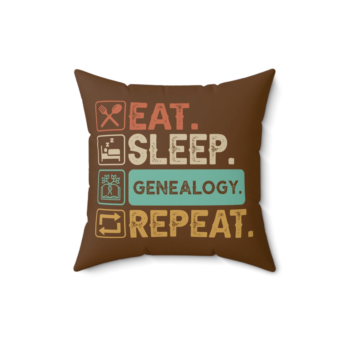 EAT. SLEEP. GENEALOGY. REPEAT. Throw Pillow in Four Sizes.