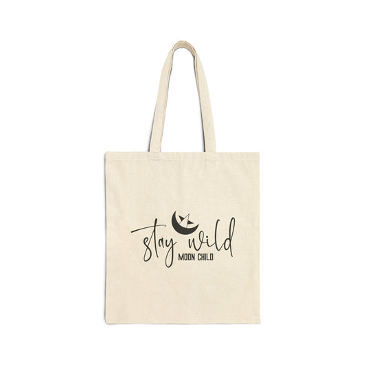 STAY WILD MOON CHILD. Cotton Canvas Tote Bag in Natural.