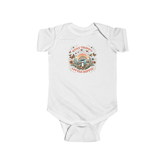 STAY TRIPPY LITTLE HIPPIE. Infant Fine Jersey Bodysuit.