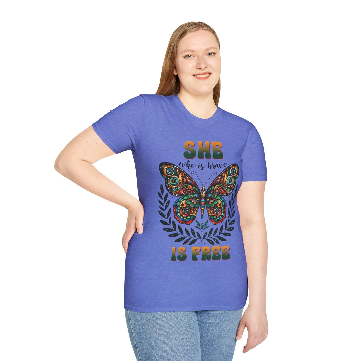 SHE WHO IS BRAVE IS FREE. Cotton, Short Sleeve, Crew Neck Tee.