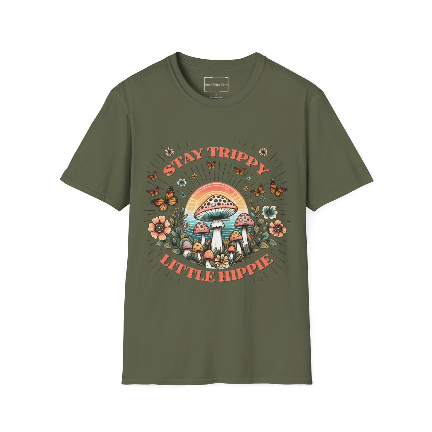 STAY TRIPPY LITTLE HIPPIE. Cotton, Short Sleeve, Crew Neck Tee.