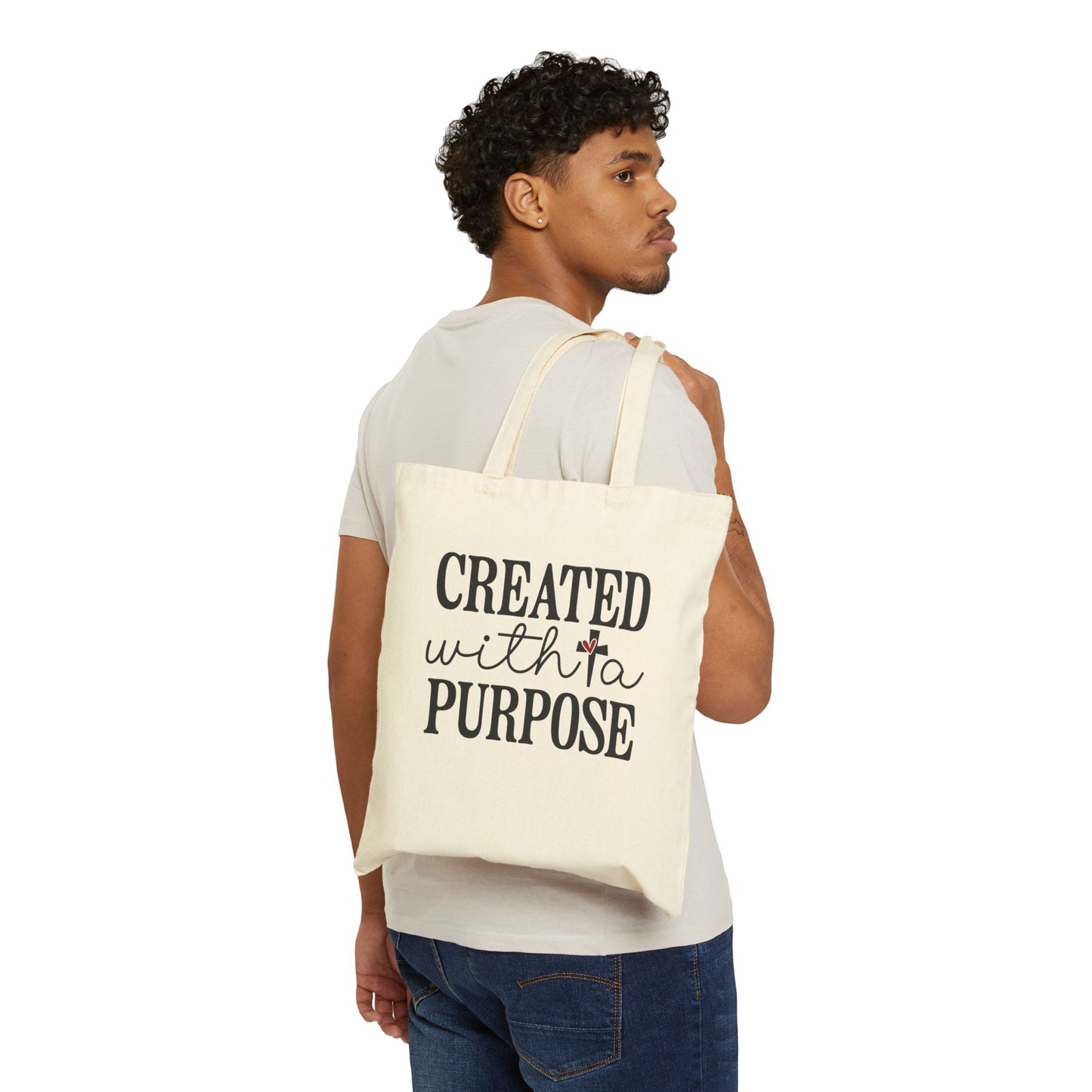 CREATED WITH A PURPOSE. Cotton Canvas Tote Bag in Natural.