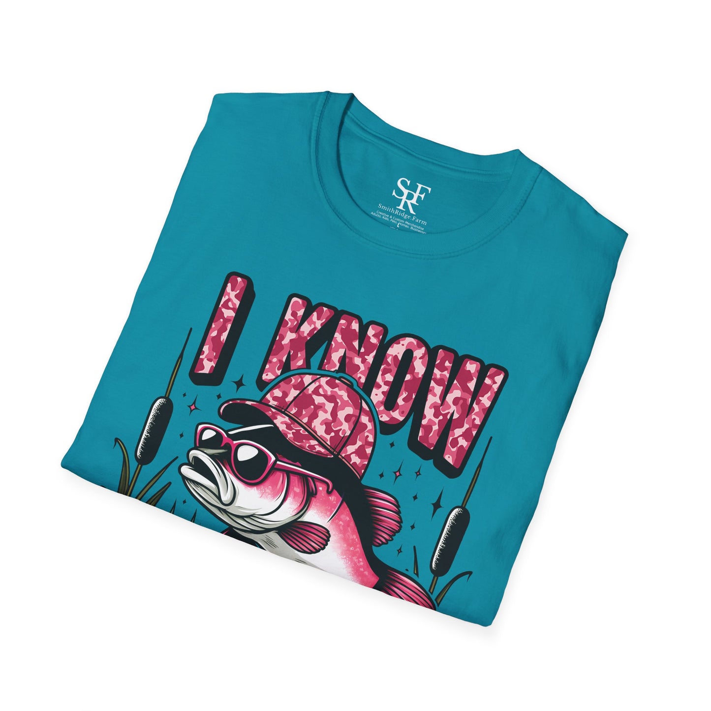 I KNOW I FISH LIKE A GIRL, TRY TO KEEP UP. FISHING HUMOR. Cotton, Short Sleeve, Crew Neck Tee.